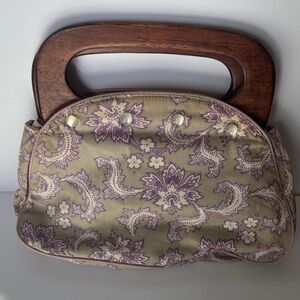 Floral Patterned Handbag with Wooden Handle